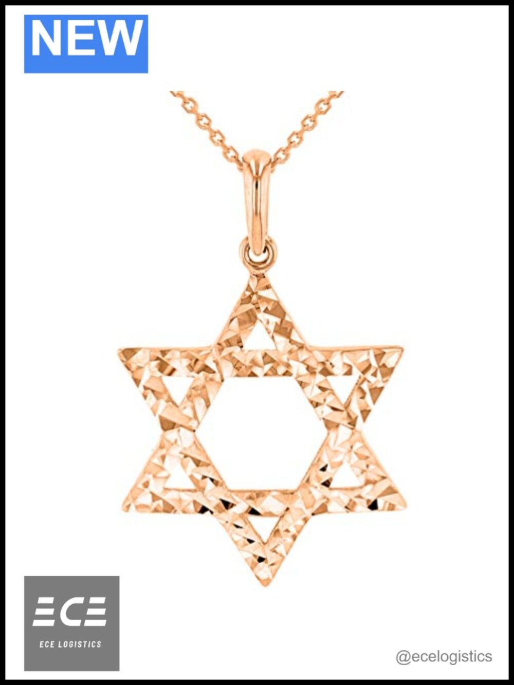 14k Rose Gold Textured Hebrew Star of David Pendant Necklace